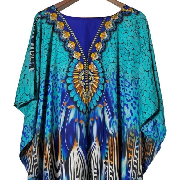 Winlar Satin Caftan Kaftan House Dress One Size Muumuu Vibrant Blue Boho Womens - Picture 4 of 8